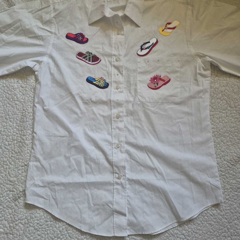 Womens White Shirt with Flip-Flop Embroidery